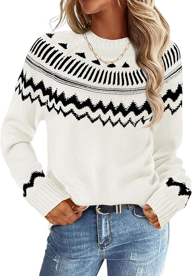 MEROKEETY Women's 2024 Fall Winter Striped Pullover Sweater Trendy Crew Neck Long Sleeve Vintage ... | Amazon (US)