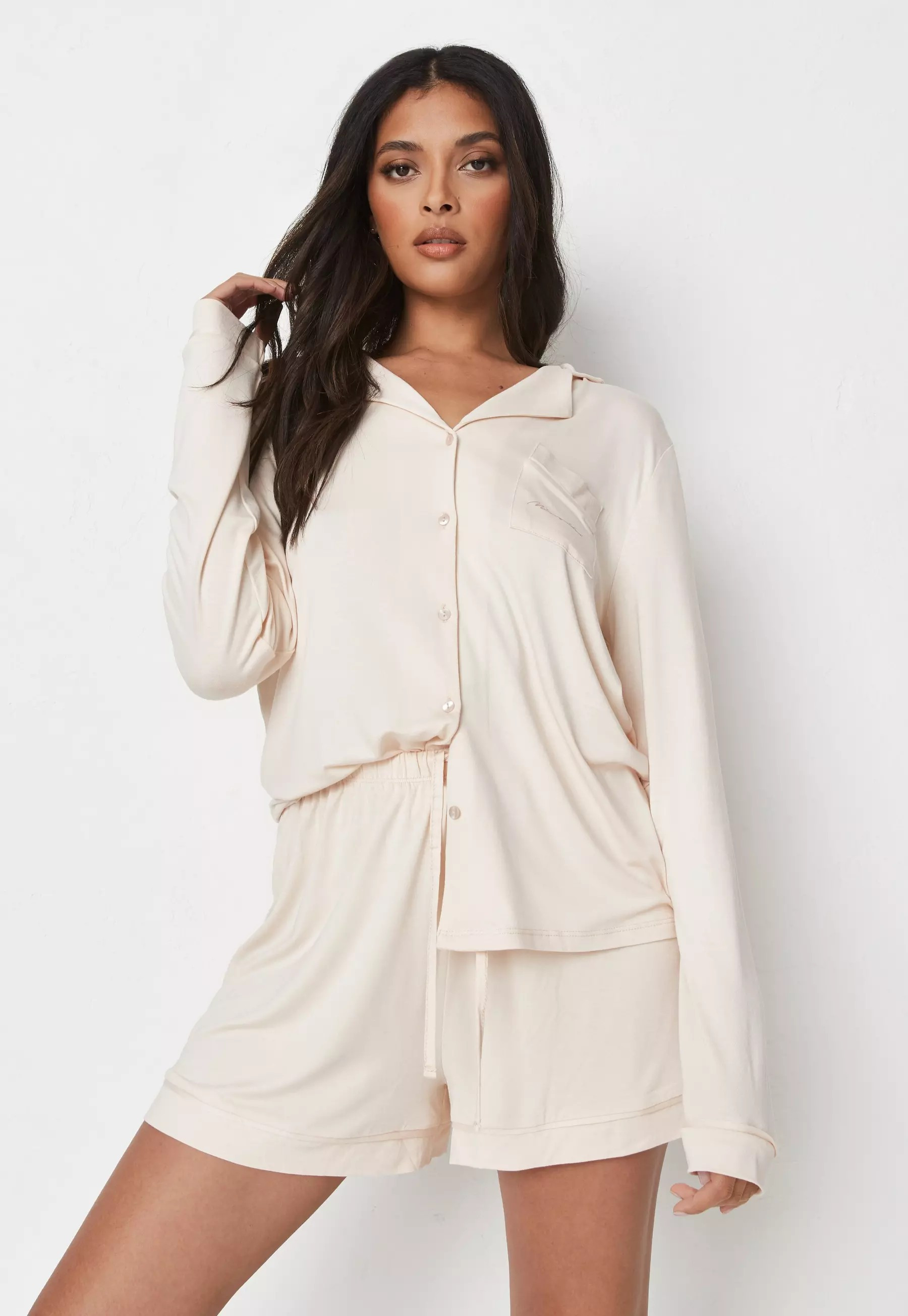 Missguided - Stone Missguided Shirt Short Pajama Set | Missguided (US & CA)