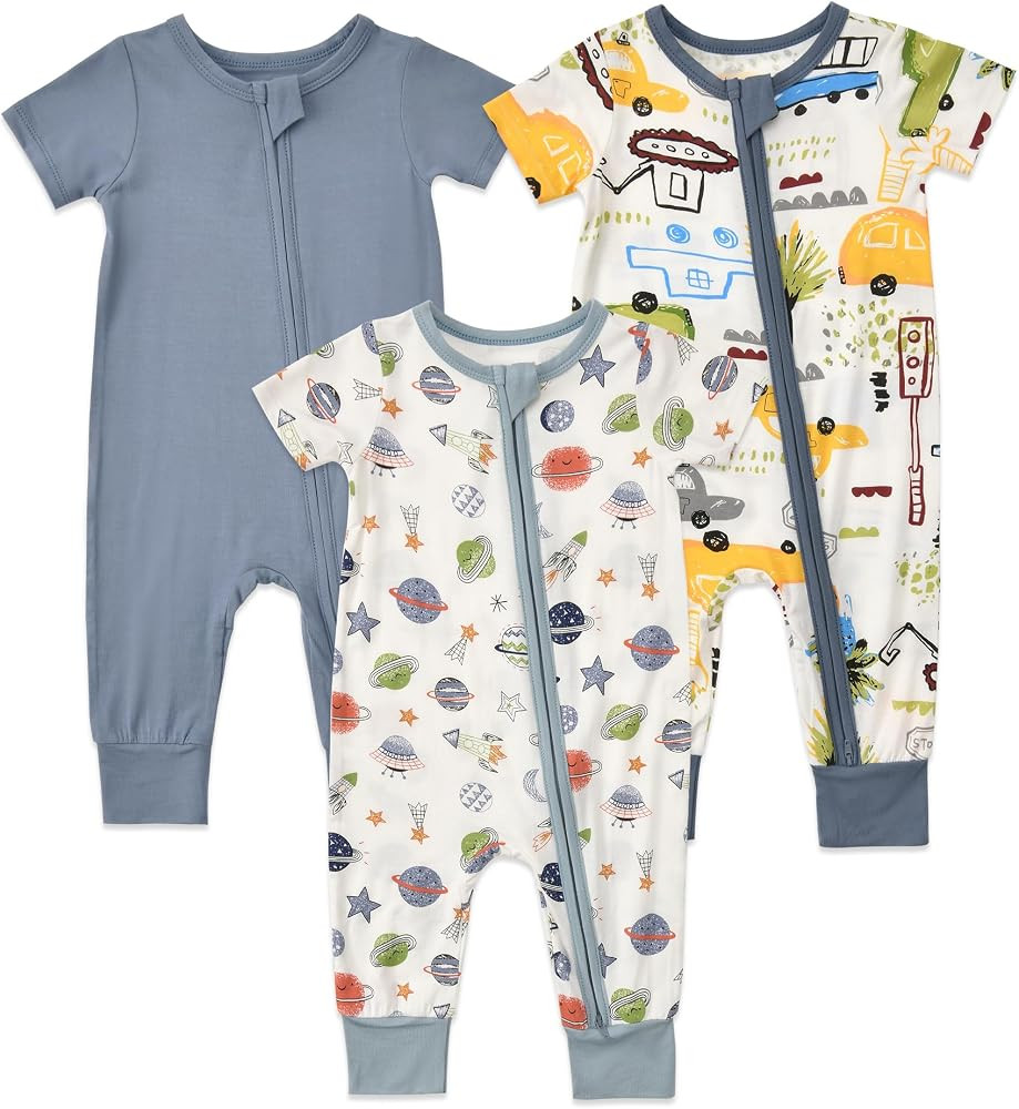 Aablexema Baby Short Sleeve Footless Pjs Zipper Romper 3-Pack | Amazon (US)
