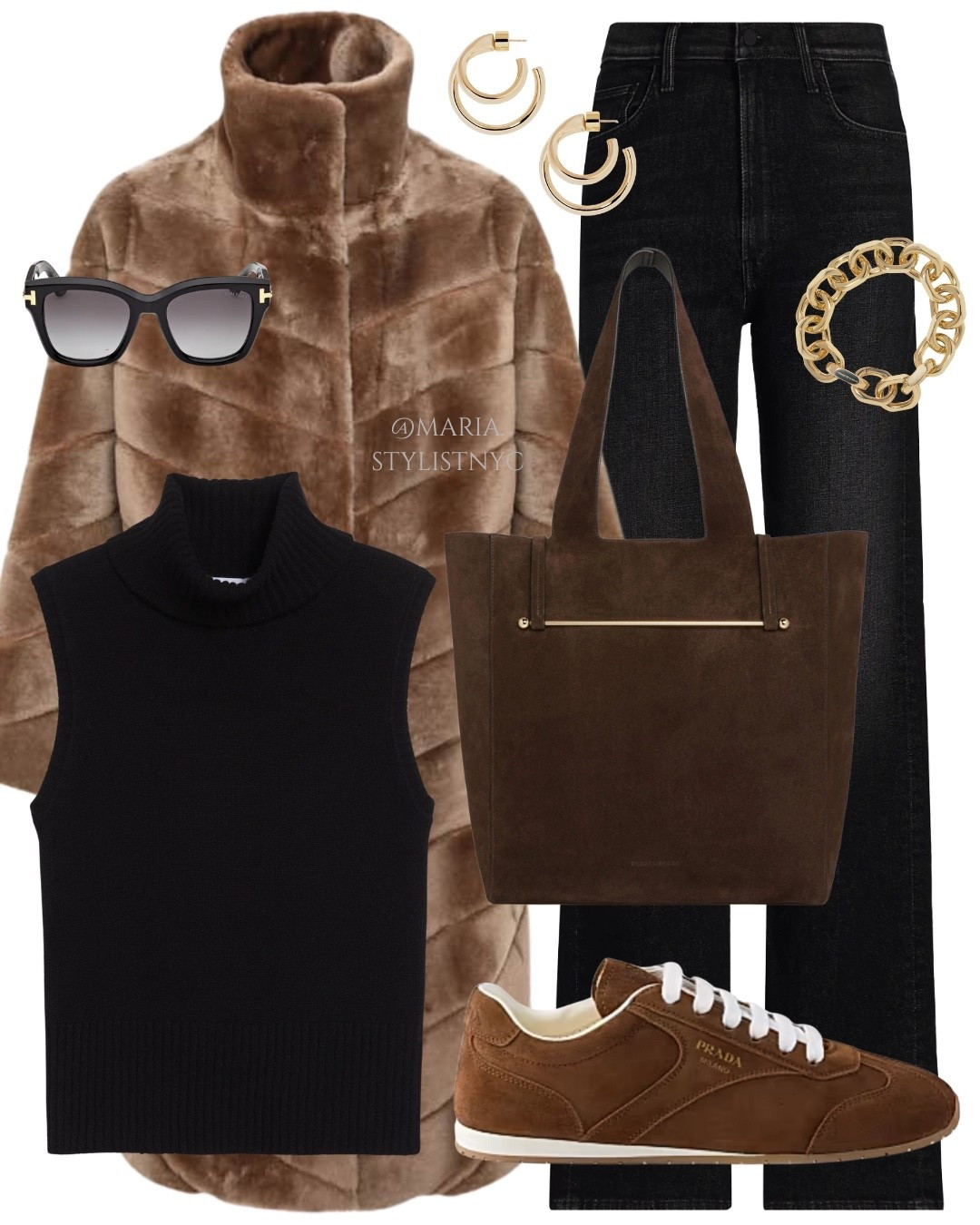 Cozy winter chic🤎❄️: 
Brown faux fur coat over a black turtleneck vest and black denim. Styled with a brown suede tote and sneakers, completed by gold jewelry and black sunglasses. 🧥🖤

#LTKootd #LTKSeasonal