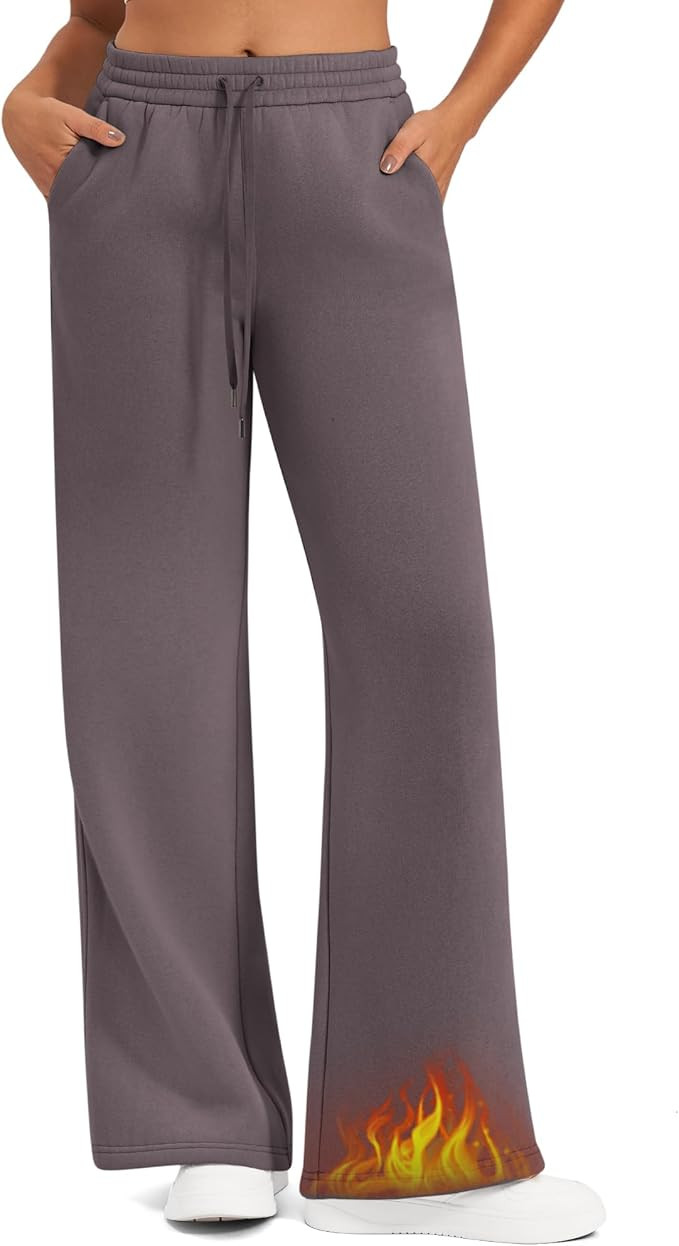 G4Free Flurrylux Fleece Lined Sweatpants Women Cotton Wide Leg Pants with Pockets Lounge Casual | Amazon (US)