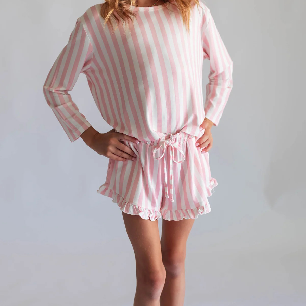 Girl's Long Sleeve and Ruffle Shorts Set in Poppy | Silks Design