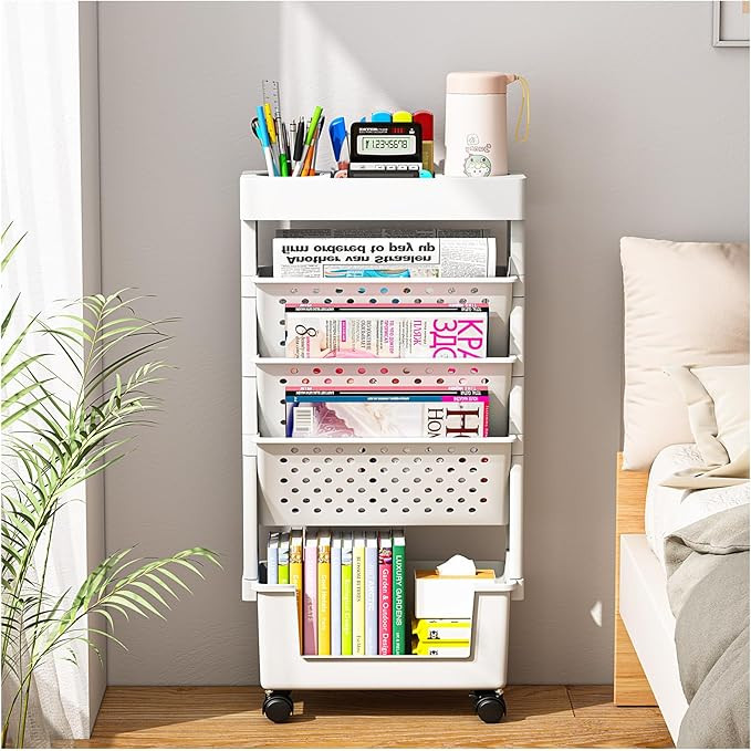 Desk Organizers and Accessories, Office Supplies Desktop Organizer with Wheels, Desk File Organiz... | Amazon (US)