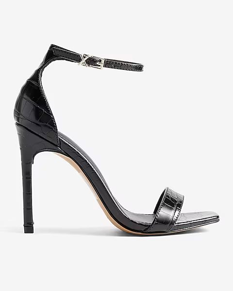 Croc-Embossed Square Toe High Heeled Sandals | Express