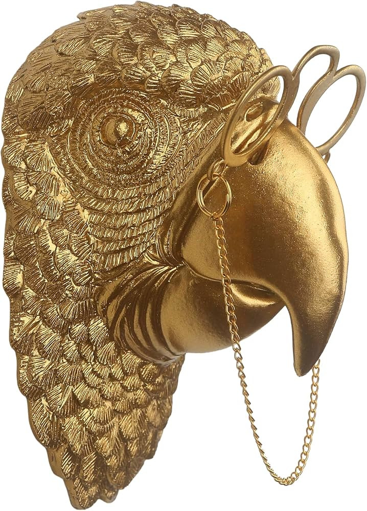Juedawyal Gold Parrot Animal Head for Wall Decor with Glasses, Resin Animal Wall Sculpture for Ho... | Amazon (US)