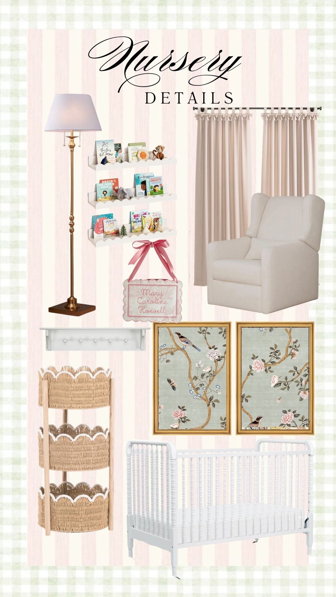 everything in baby girls nursery! my favorite room in the house! 

girls nursery , pink and green , scalloped basket, looks for less

#LTKBaby #LTKHome #LTKBump