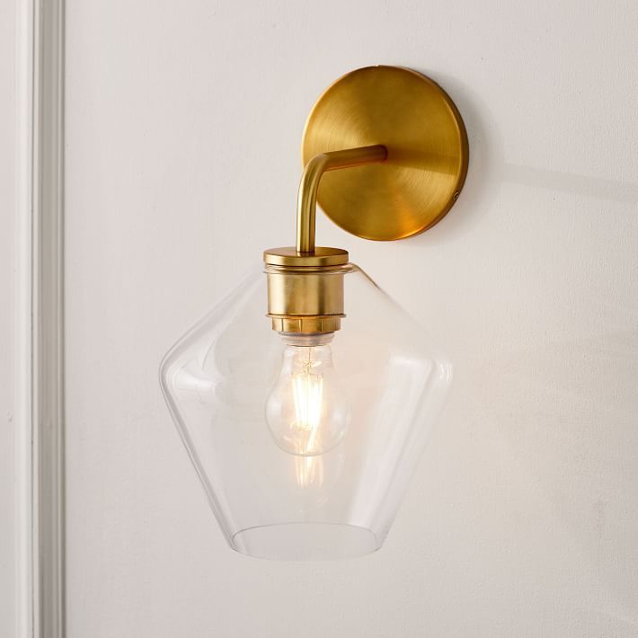 Sculptural Glass Geo Sconce, Small, Clear Shade, Brass Canopy | West Elm (US)