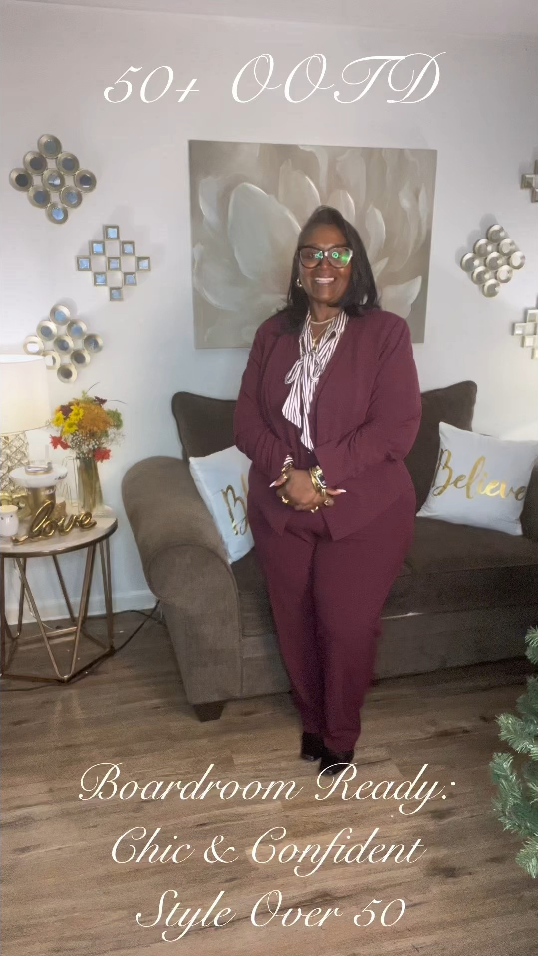 MikoBelles I'm sharing my favorite 50+ Business OOTD that screams confidence and professionalism. A well-tailored suit from Lane Bryant is a must-have in any midlife woman's wardrobe! 

This look features a stunning burgundy/maroon suit with a modern zippered jacket, paired with a chic pinstripe blouse tied into a bow at the neck. The blouse adds visual interest and softness, balancing the strong structure of the suit. It's the perfect uniform for a board meeting, presentation, or any day you need to feel like a boss.

#LTKootd #LTKOver40 #LTKPlusSize