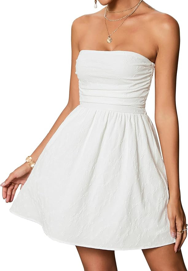 Summer Strapless Mini Dress Sleeveless Smocked Flowy A Line Beach Tube Top Dresses for Women 2025 | Amazon (US)