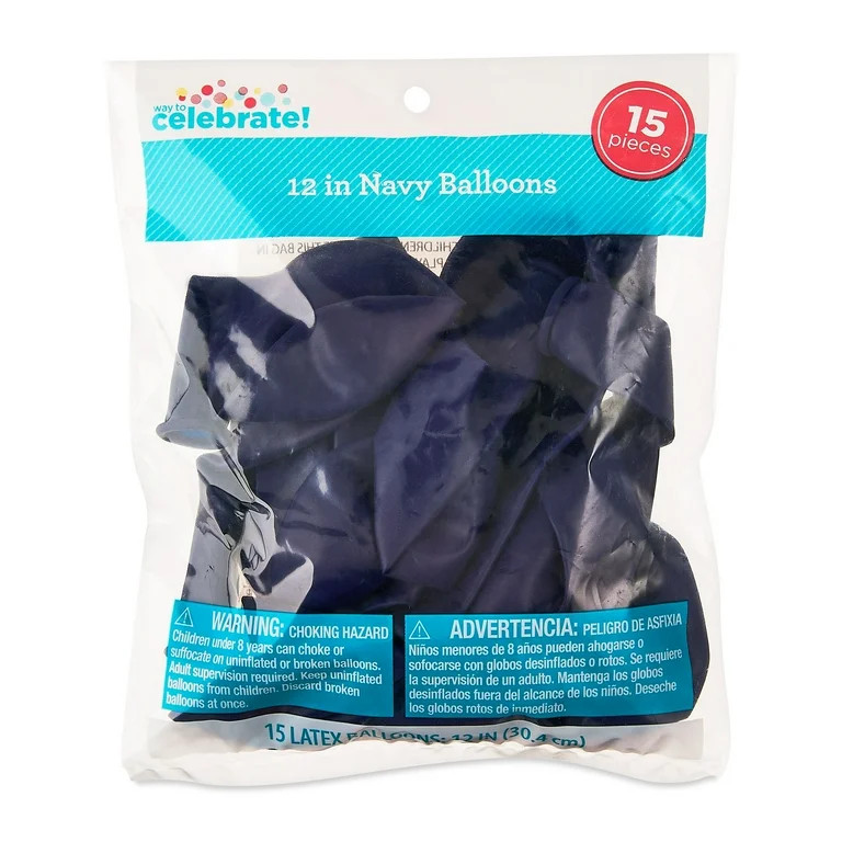 12" Navy Latex Balloons, 15 Pieces, by Way To Celebrate | Walmart (US)
