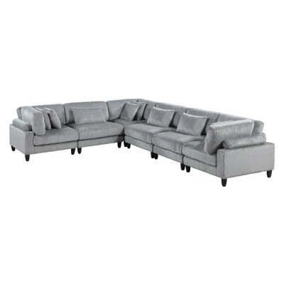 6Pc Modular Sectional Set Corduroy Upholstery 3X Armless Chairs 3X Corner Seats Soft Pillows Living Room Furniture | Wayfair North America