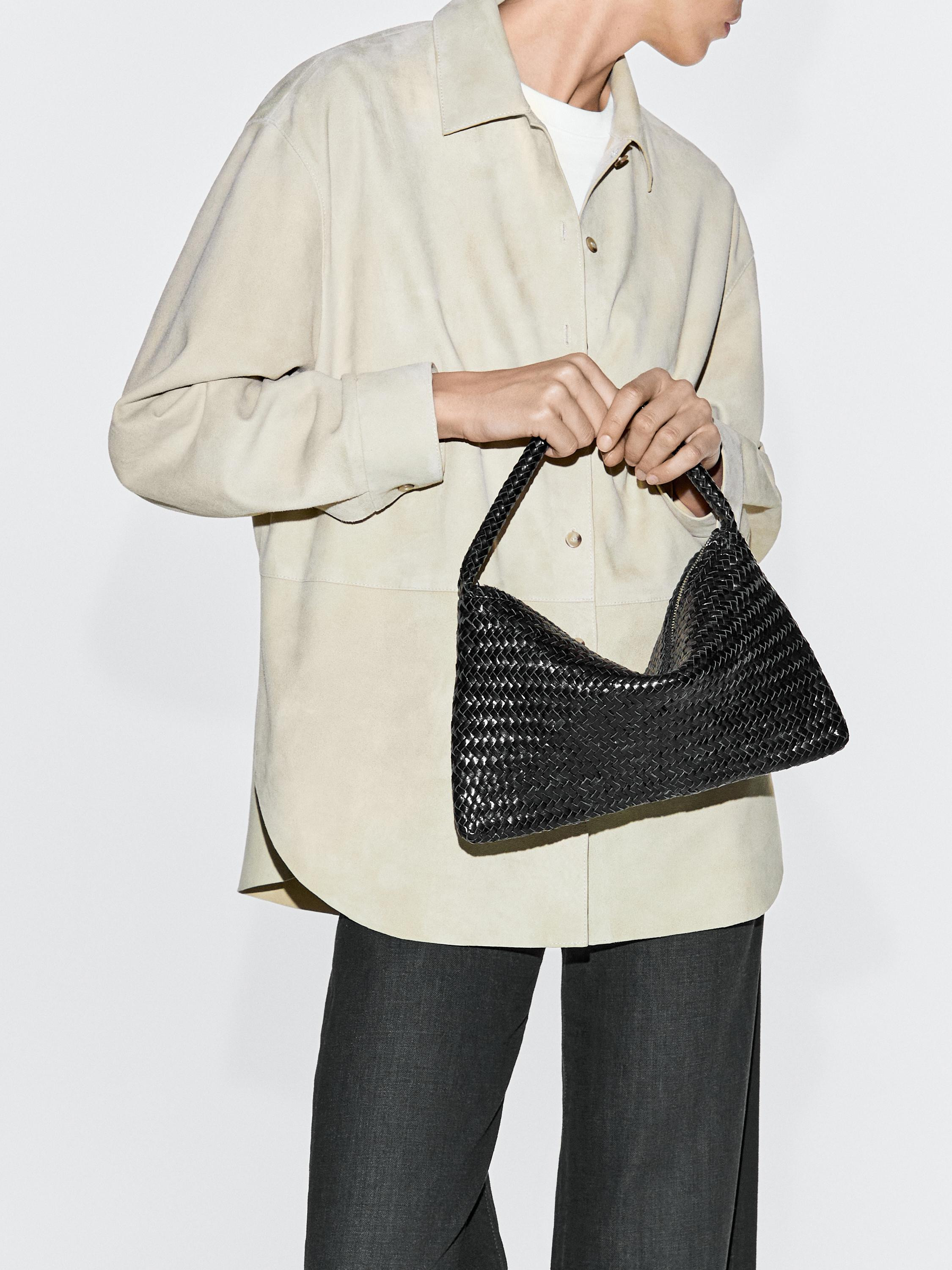 Small braided leather shoulder bag | Massimo Dutti UK
