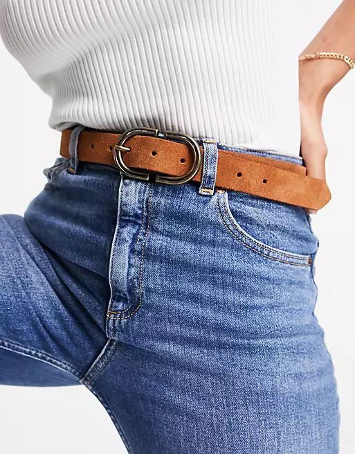 ASOS DESIGN suede waist and hip jeans belt in tan in brown | ASOS (Global)