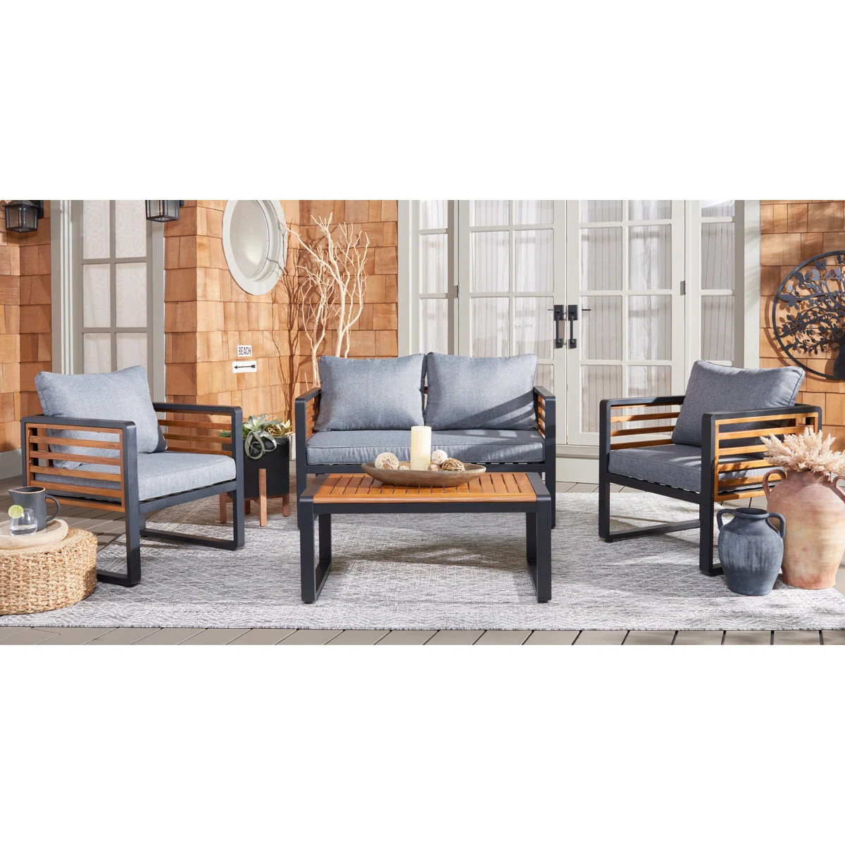 Gernulf 4-Piece Acacia Solid Wood and Steel Outdoor Seating Group | Wayfair North America