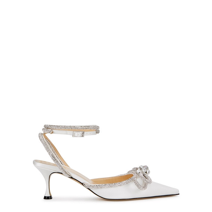 MACH & MACH 65 White Crystal-embellished Satin Pumps | Harvey Nichols (Global)