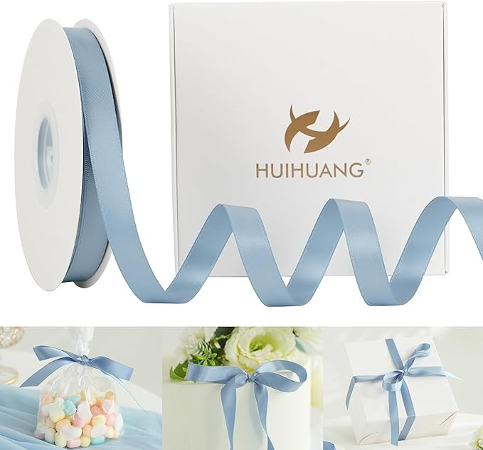 French Blue Satin Ribbon 1/2 inch X 50 Yards Continuous, Dusty Blue Double-Faced Satin Ribbon for... | Amazon (US)