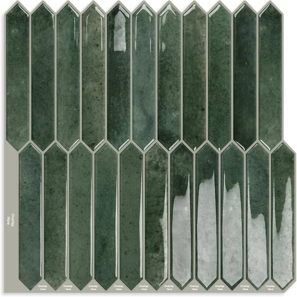 Green Long Hexagon Tile Peel and Stick Backsplash, 10 Sheets Self-Adhesive Wall Tiles Stick on Ba... | Amazon (US)