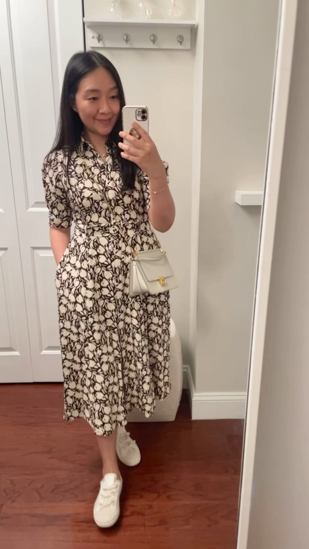 I took this midi dress in size 2P. The chest runs small (I'm 32AA in petite bras). I love that the dress has pockets. I'm 5' 2.5" and 119 pounds.

My exact mesh sneakers are true to size and linked. I just tied the shoe laces into bows using a viral reel I found on Instagram.

My exact bag is the Polene Numero Sept Mini.

Dress with half sleeves
LOFT dress


#LTKSaleAlert #LTKOver40 #LTKPetite