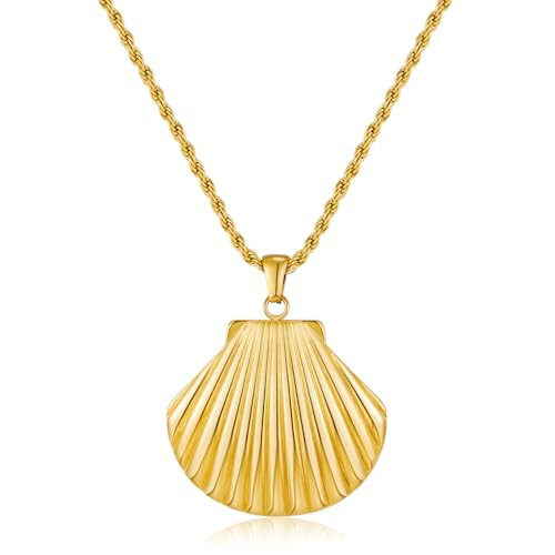 ENSKEFEN Gold Shell Pendant Necklace for Women Gold Summer Sea Shell Charm Necklace Adjustable Chain Ocean Seashell Necklaces Bohemian Beach Necklaces Holiday Jewelry | Amazon (US)