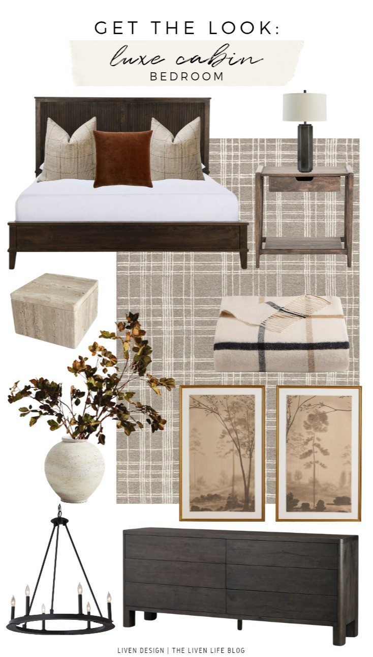 Luxe cabin home decor. Throw pillows. Bed. Furniture. Bedroom decor. Windowpane plaid rug. Dresser. Marble box. Ceramic vase. Table lamp. Throw blanket. Velvet pillow. Plaid pillow. Living room 

#LTKSeasonal #LTKHome #LTKSaleAlert