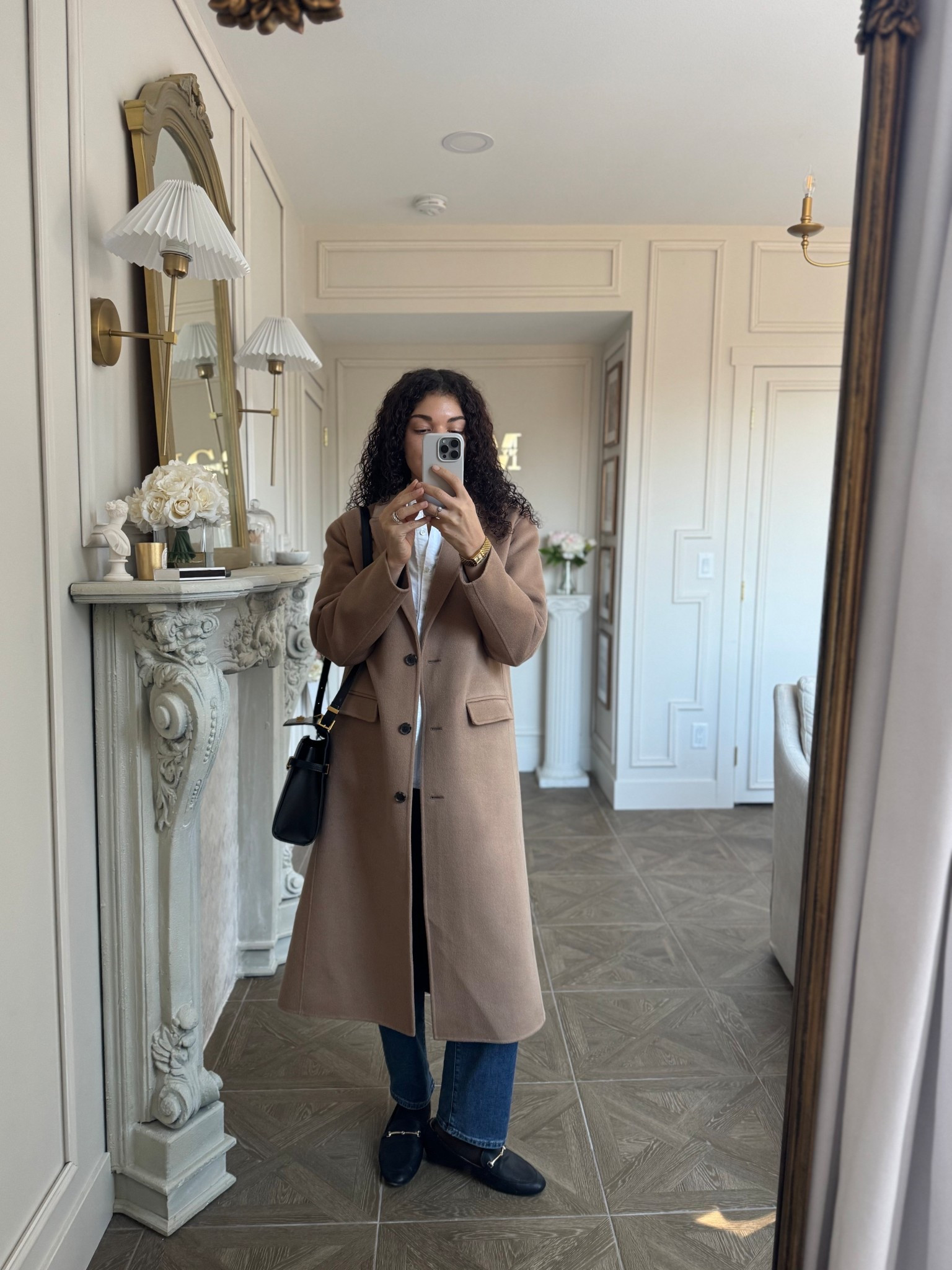 Classic winter outfit with a long wool coat and loafers 

#LTKootd