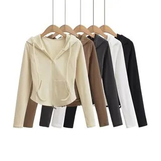 Plain Hooded Zip-Up Cropped Jacket | YesStyle Global