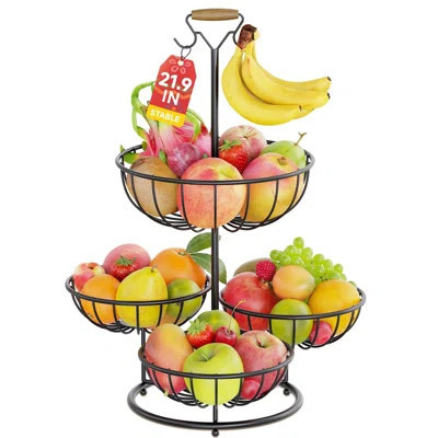 4 Tier Fruit Bowl Basket with Banana Hangers, Kitchen Counter Metal Round Produce Holder, Stable Vegetable Countertop Stand Organizer, Corner Multi Ti | Wayfair North America