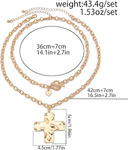 ZMANYIJEW Big Cross Necklace Chunky Statement Gold Cross Pendant Necklace Bold Hammered Cross Nec... | Amazon (US)