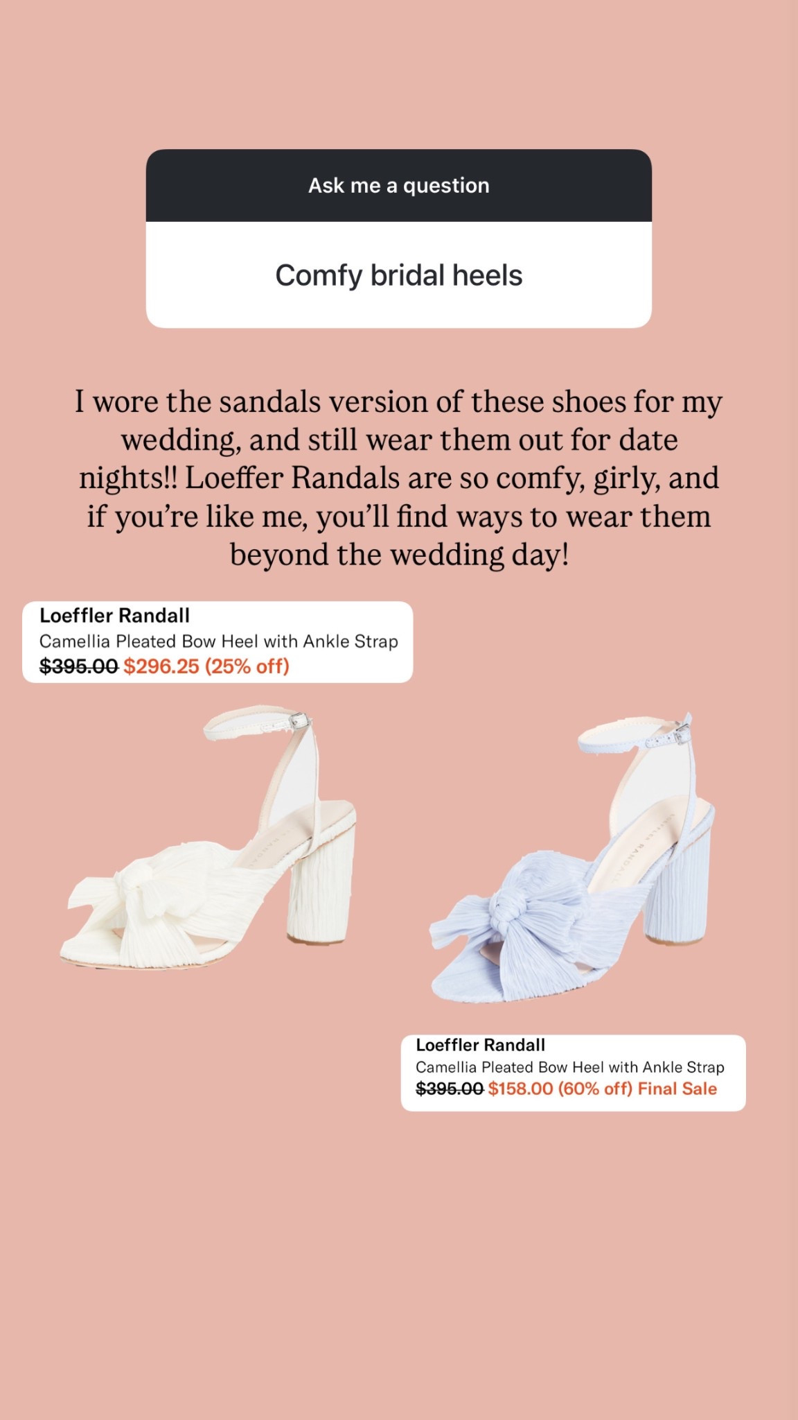 Shopbop Loeffler Randall bridal heels on sale!!! I suggest ordering TTS or one half size larger.

#LTKSaleAlert #LTKParties #LTKWedding
