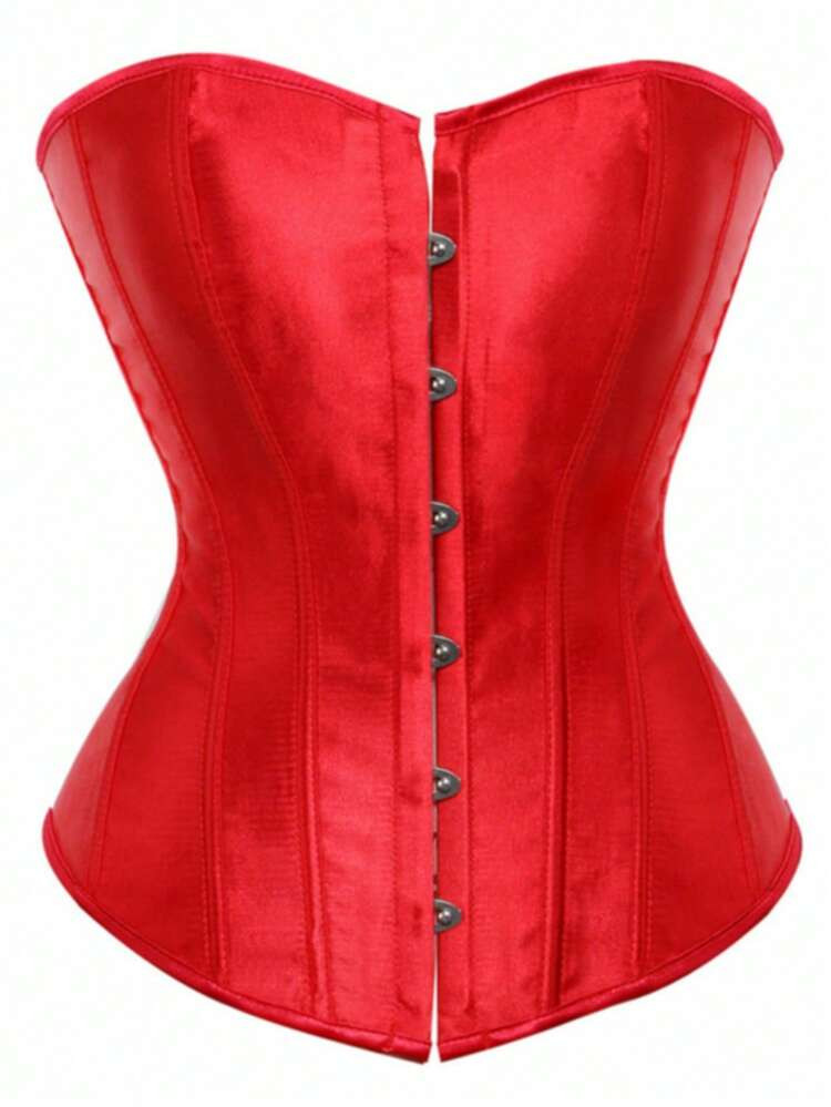 Satin Sexy Strong Boned Corset Lace Up Overbust Waist Cincher Bustier Bodyshaper Top | SHEIN