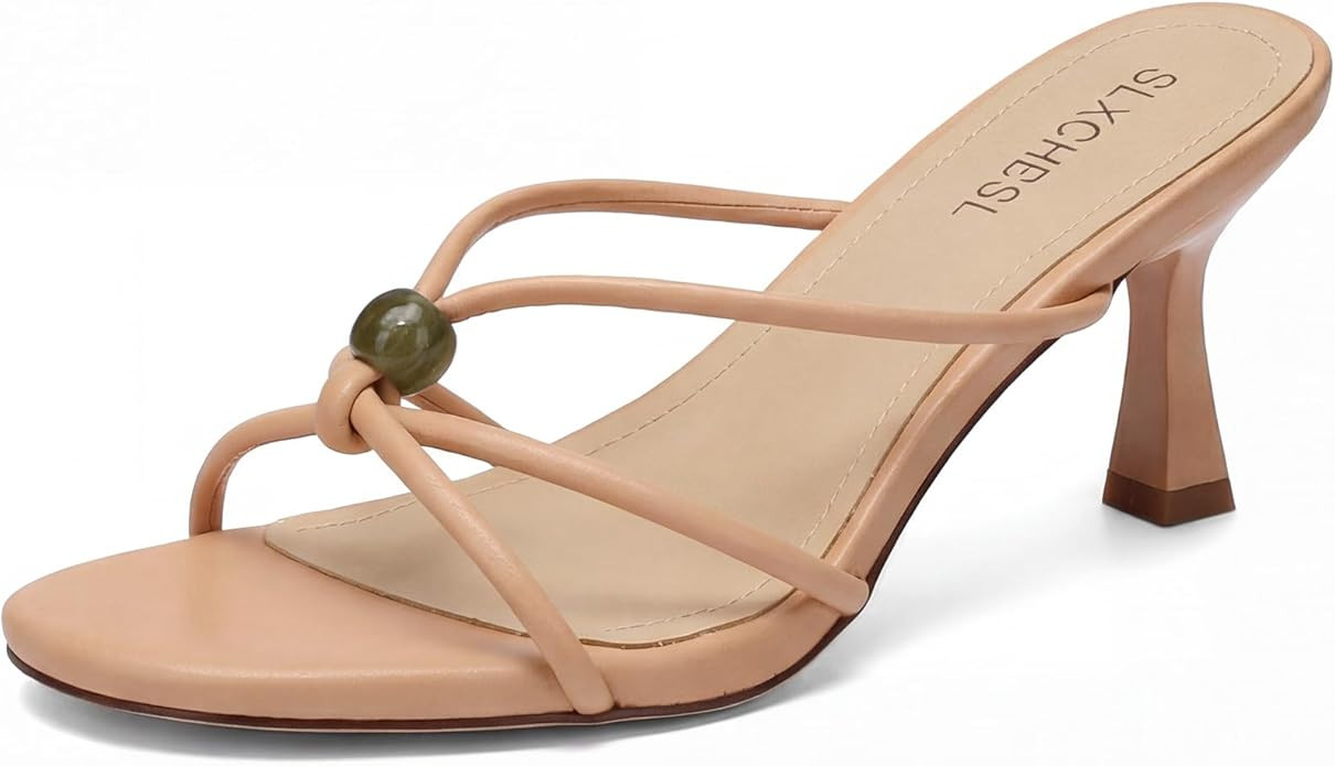 Women's Kitten Heels Sandals, Round Open Toe Strappy Low Heels, Slip On Heeled Sandals, Comfortab... | Amazon (US)