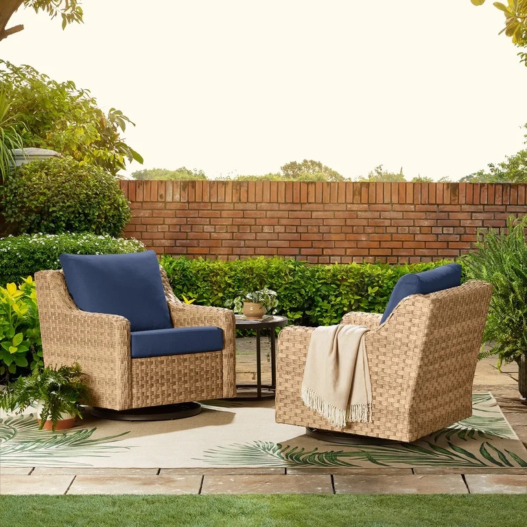 Better Homes & Gardens River Oaks Outdoor Swivel Gliders with Patio Covers, Set of 2, Navy | Walmart (US)