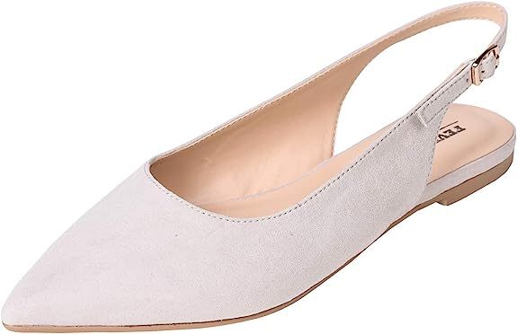 Feversole Pointed Toe Casual Slingback Flat Mules Women's Faux Suede Summer Slippers | Amazon (US)