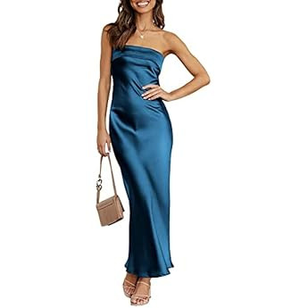 ANRABESS Women Summer Satin Strapless Formal Dress Sexy Backless Bodycon Wedding Cocktail Party M... | Amazon (US)