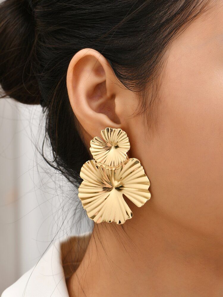 1pair Fashion Iron Lotus Leaf Design Stud Earrings For Women For Daily Life | SHEIN