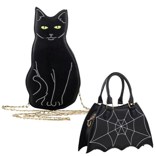Yeyeplum 2 Pcs Halloween Purse Bat Spider Web Crossbody Handbag Black Cat Purse Crossbody Bags for Women | Amazon (US)