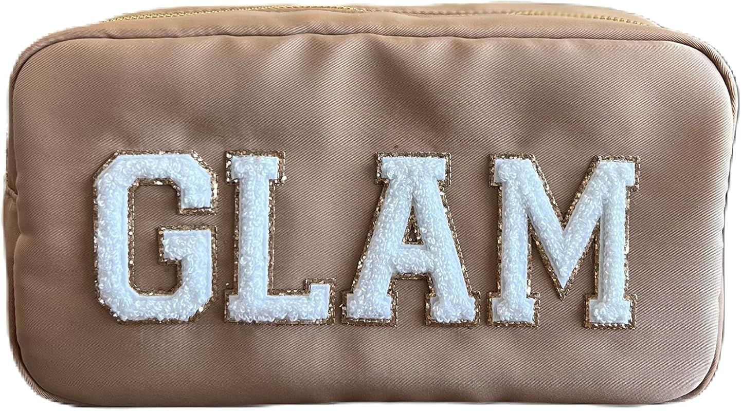 SkyTen Chenille Letter Make Up Bag Nylon Cosmetic Case Stuff Glam Stoney Clover Dupe Travel Organ... | Amazon (US)