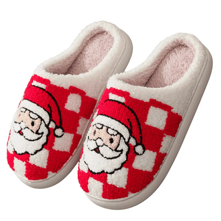 BERANMEY Christmas Reindeer Slippers for Womens Mens Plush Warm Santa Claus Slippers Fuzzy House ... | Walmart (US)
