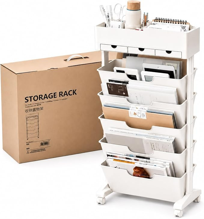 5 Tier Rolling Book Cart Multi-Functional Movable Storage Bookshelves with Lockable Wheels for St... | Amazon (US)