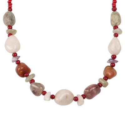 Freeform Agate Beaded Long Necklace from India | NOVICA