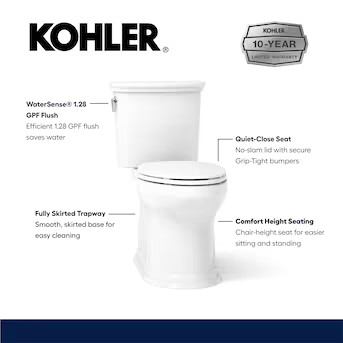 KOHLER Battan The Complete Solution White Elongated Chair height 12-in Rough-In WaterSense 1.28 G... | Lowe's