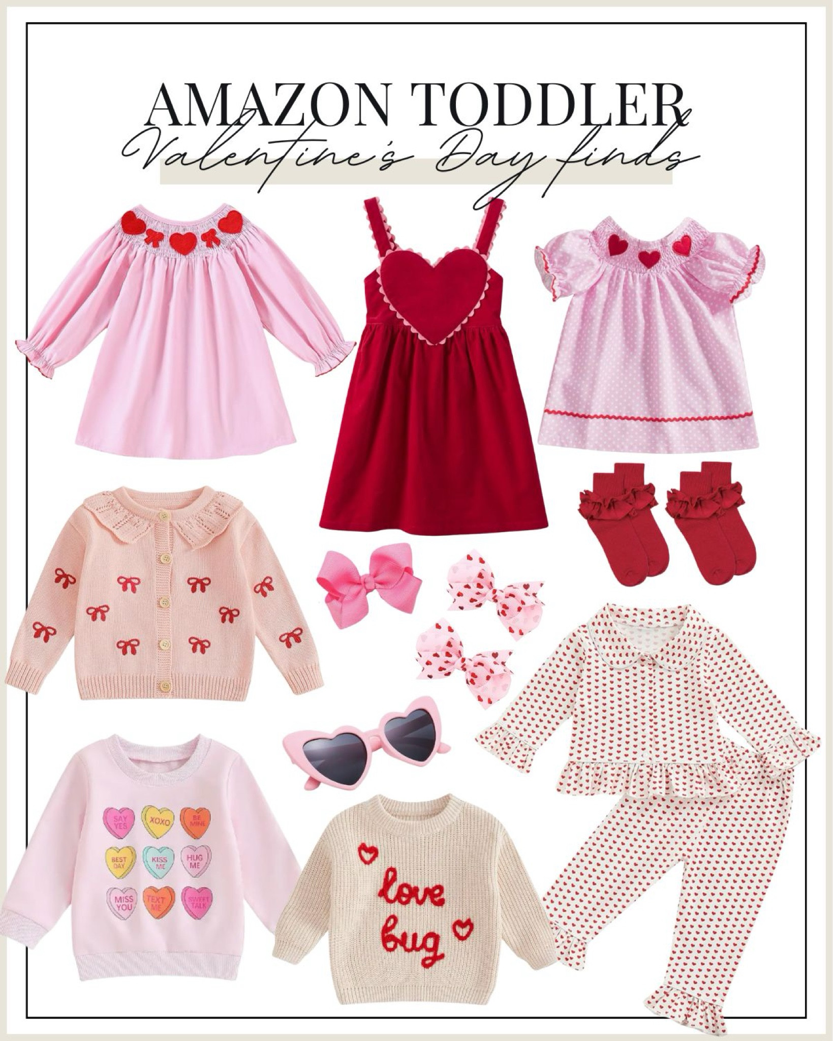 Amazon Toddler girl Valentine's Day outfits - toddler valentines day dresses - toddler vday outfits - valentine's day sweaters for toddlers - pink heart sunglasses - red bows - toddler hair bows - Amazon bow sweaters - baby Valentine’s Day outfits #founditonamazon #toddlers #toddlerfashion


#LTKParties #LTKBaby #LTKKids