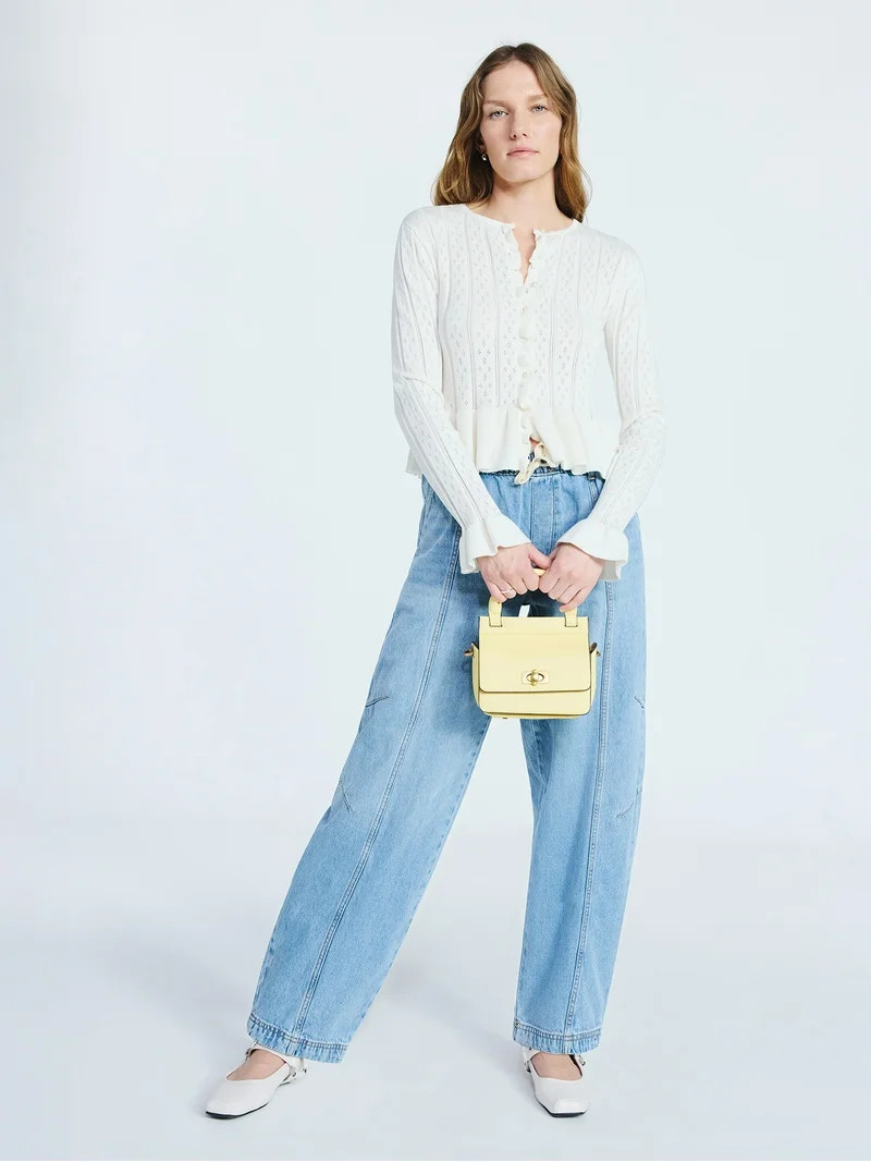 Scoop Women's and Women's Plus Peplum Ruffle Cardigan Sweater, Lightweight, Sizes XS-4X | Walmart (US)