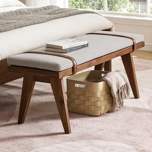 mopio Ted Mid-Century Modern End of Bed Wood Bench, Entryway Shoe Bench with Removable Fabric Cus... | Amazon (US)
