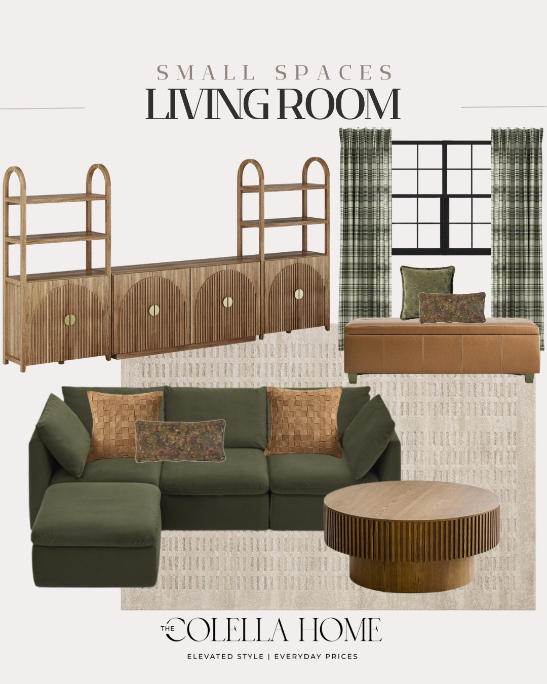 Styled living room includes storage coffee table, area rug, couch, throw pillows, storage bench, curtains, and entertainment center.

Home decor, styled home, living room, small spaces 

#LTKHome #LTKvlog #LTKSaleAlert