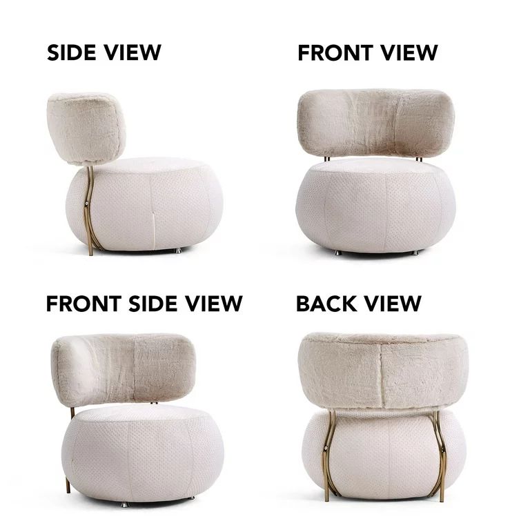 Rounded Armchair and Accent Chair - Polyester Material, off-White / Mocha | Walmart (US)