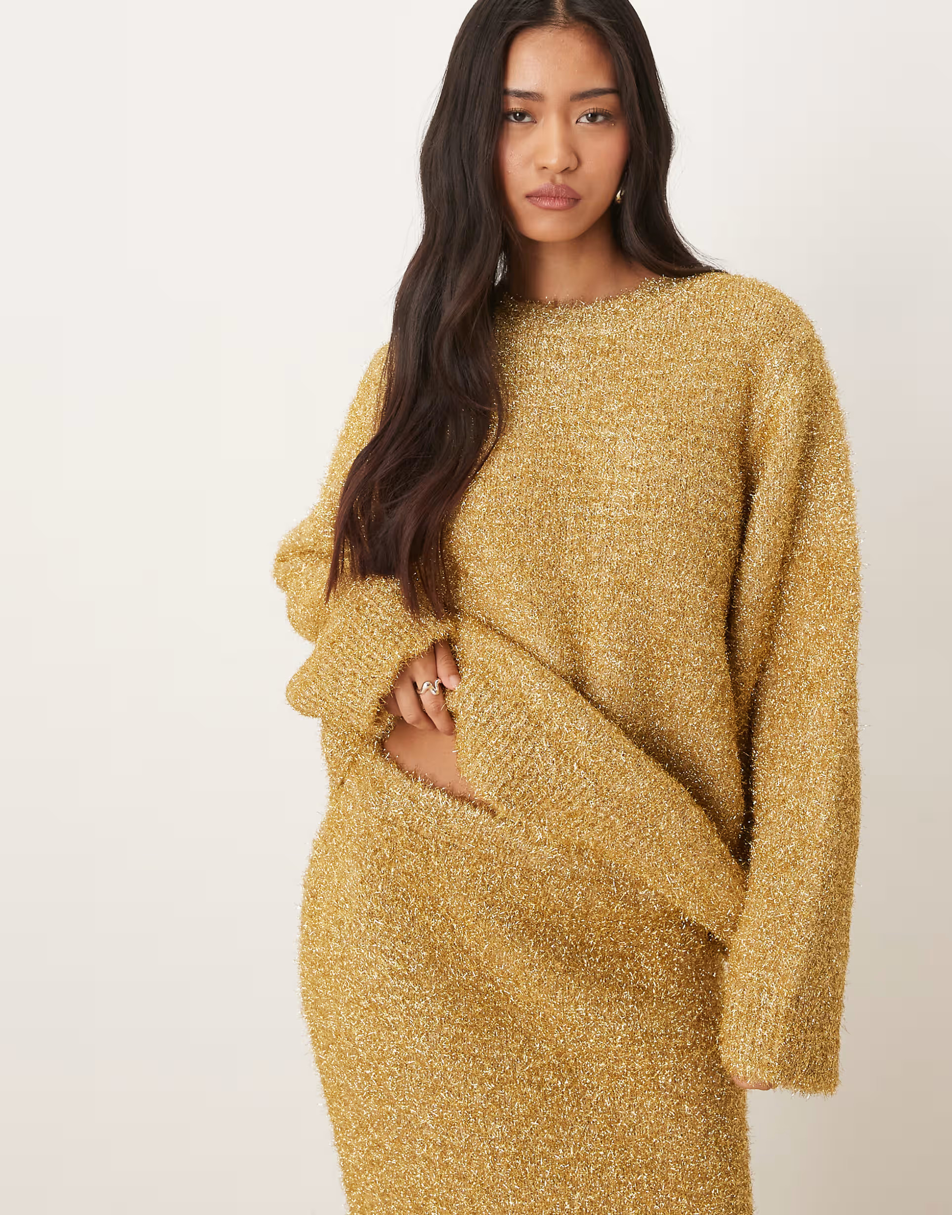 ASOS DESIGN co-ord tinsel oversized jumper in gold | ASOS (Global)