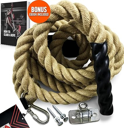 Easy-Install Gym Climbing Rope with Mounting Hardware for Fitness and Strength Training, Military... | Amazon (US)