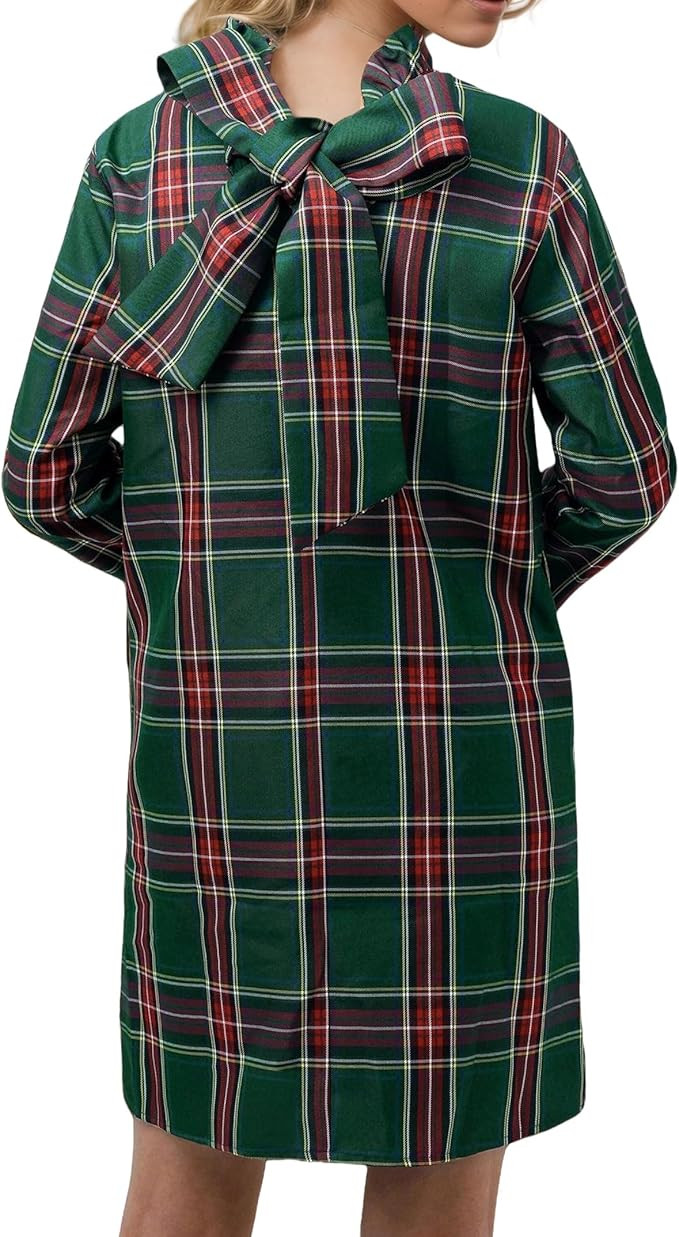 Kedera Women's Fall Bow Tie Dress Casual Mini Dress Ruffle Mock Neck Long Sleeve Dress Swing Eleg... | Amazon (US)