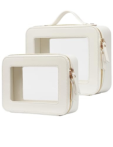 Clear Makeup Case Set White Toiletry Bag Travel Large Clear Cosmetic Bag with Zipper, Big Make Up... | Amazon (US)